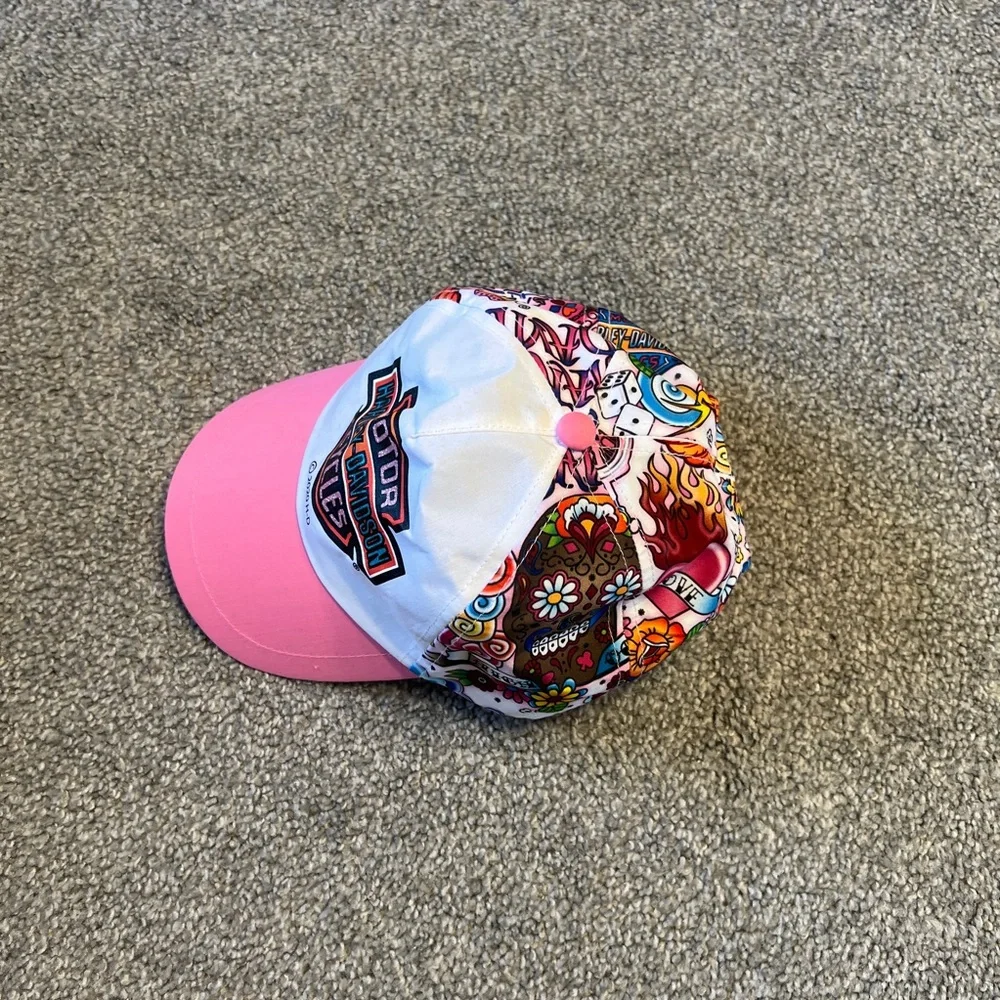 Harley-Davidson‎ hat baby girls pink white cap biker grunge logo streetwear
